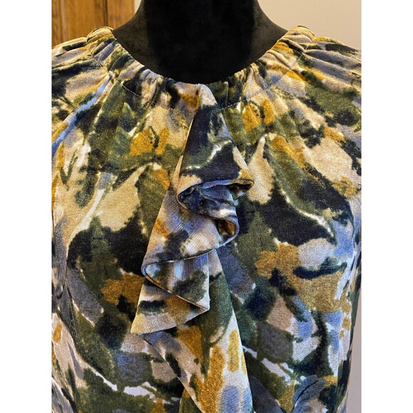 Jaclyn Smith Blouse Sz Large Top Sleeveless Ruffle Front Green Rounded Neckline - Picture 3 of 8